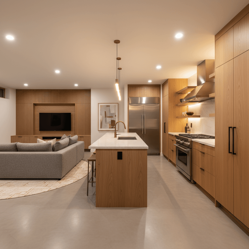 Luxury basement apartment with premium finishes and kitchen