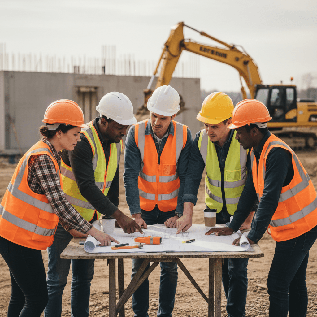Westlake in-house construction crew reviewing project plans together