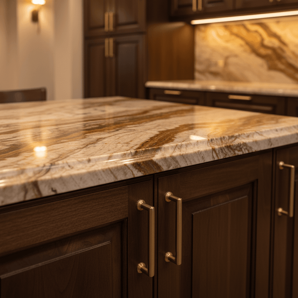 Premium stone countertop detail in luxury basement finish