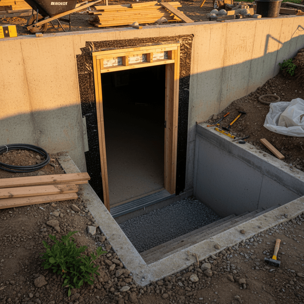Separate I-ADU basement entrance under construction