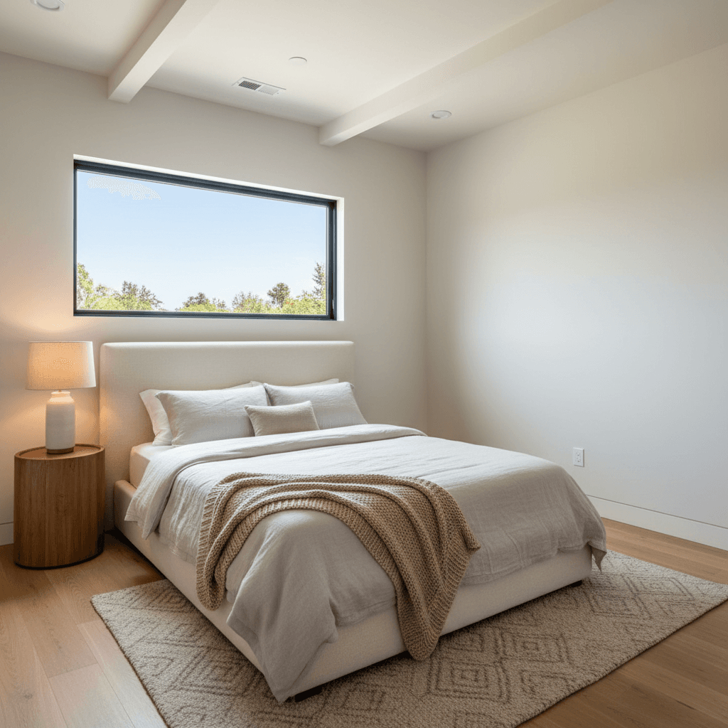 I-ADU bedroom with finished flooring and windows