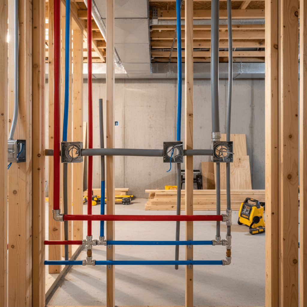 Kitchen and bathroom plumbing rough-in installation