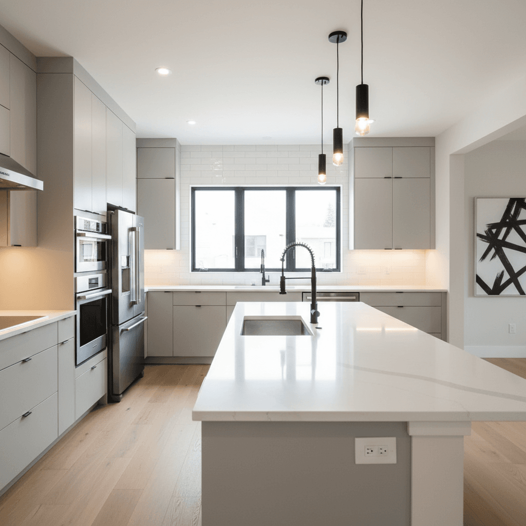 Completed modern kitchen in investor flip property