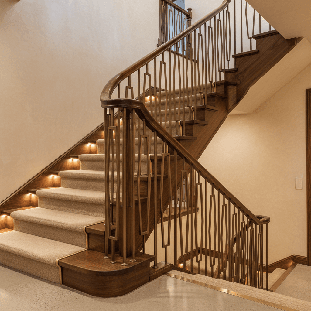 Custom-designed basement staircase with quality finishes