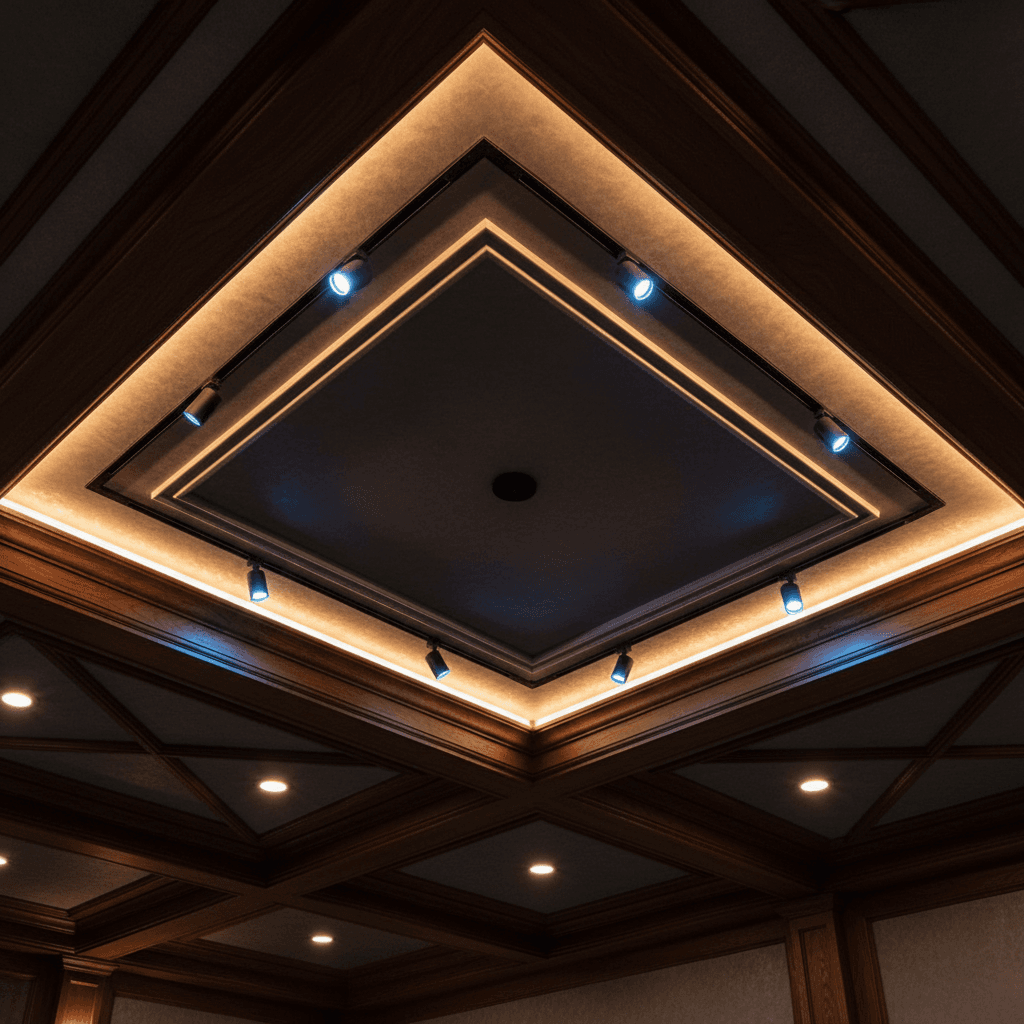 Custom LED ceiling lighting design in luxury basement