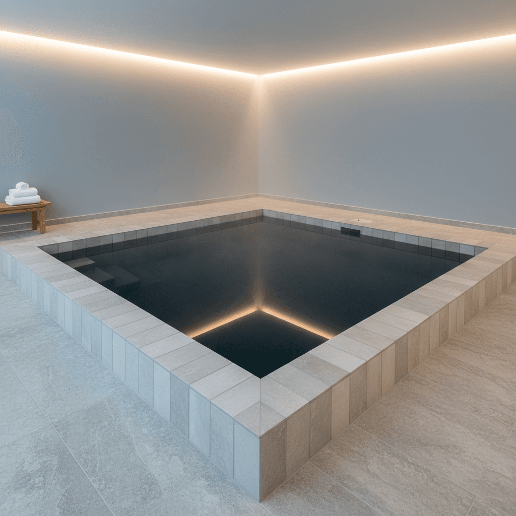 Luxury cold plunge pool with spa lighting and wellness design