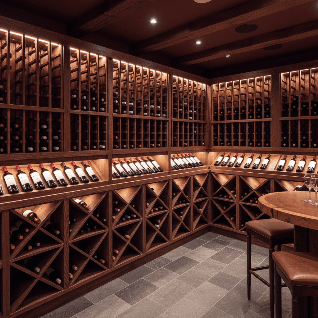 Custom wine cellar with organized bottle storage