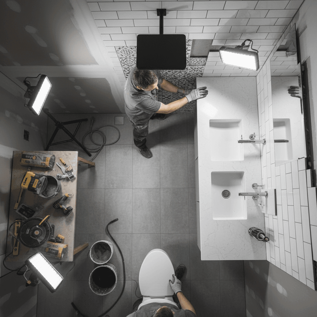 Bathroom renovation work in progress showing quality finishes