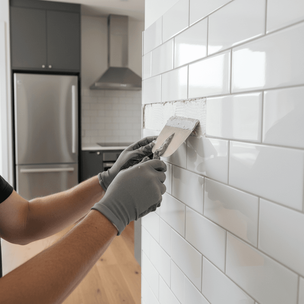 Professional tile installation detail in a kitchen renovation