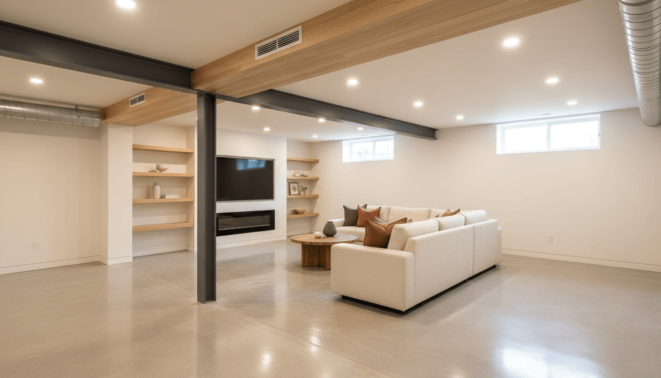 Finished basement with flooring and paint