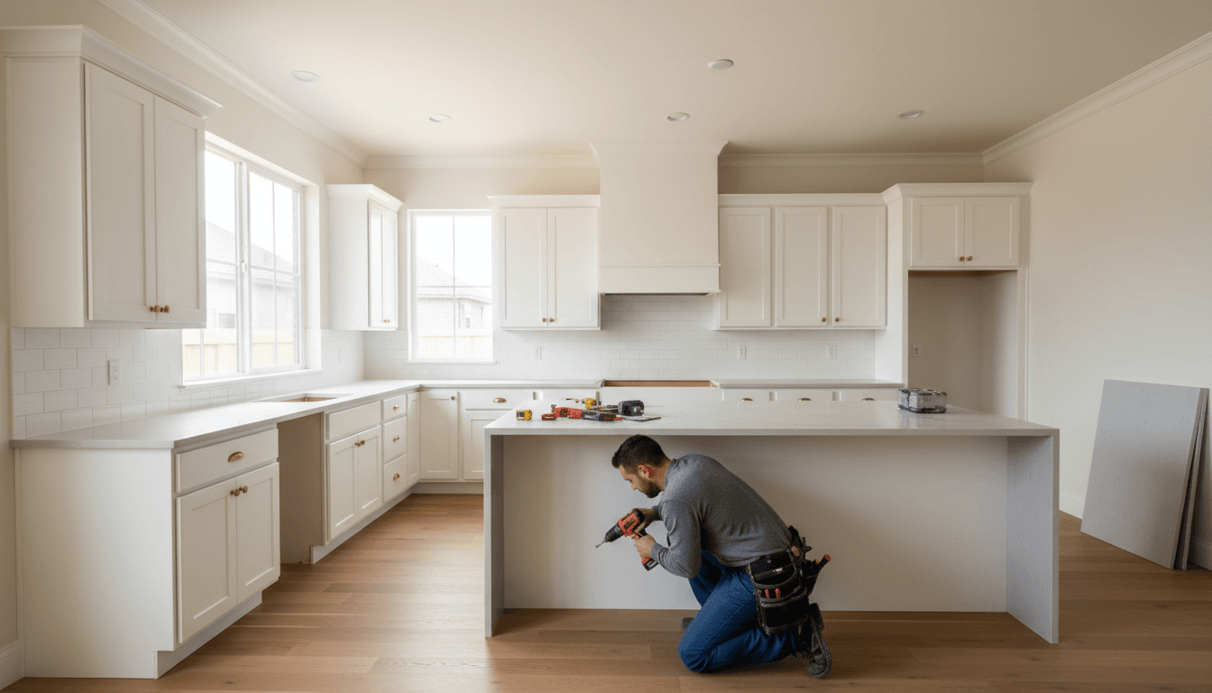 Modern kitchen renovation with updated cabinetry and countertops