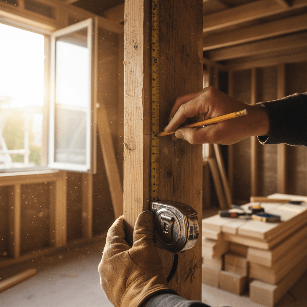 Contractor using a level on basement framing in Pleasant Grove