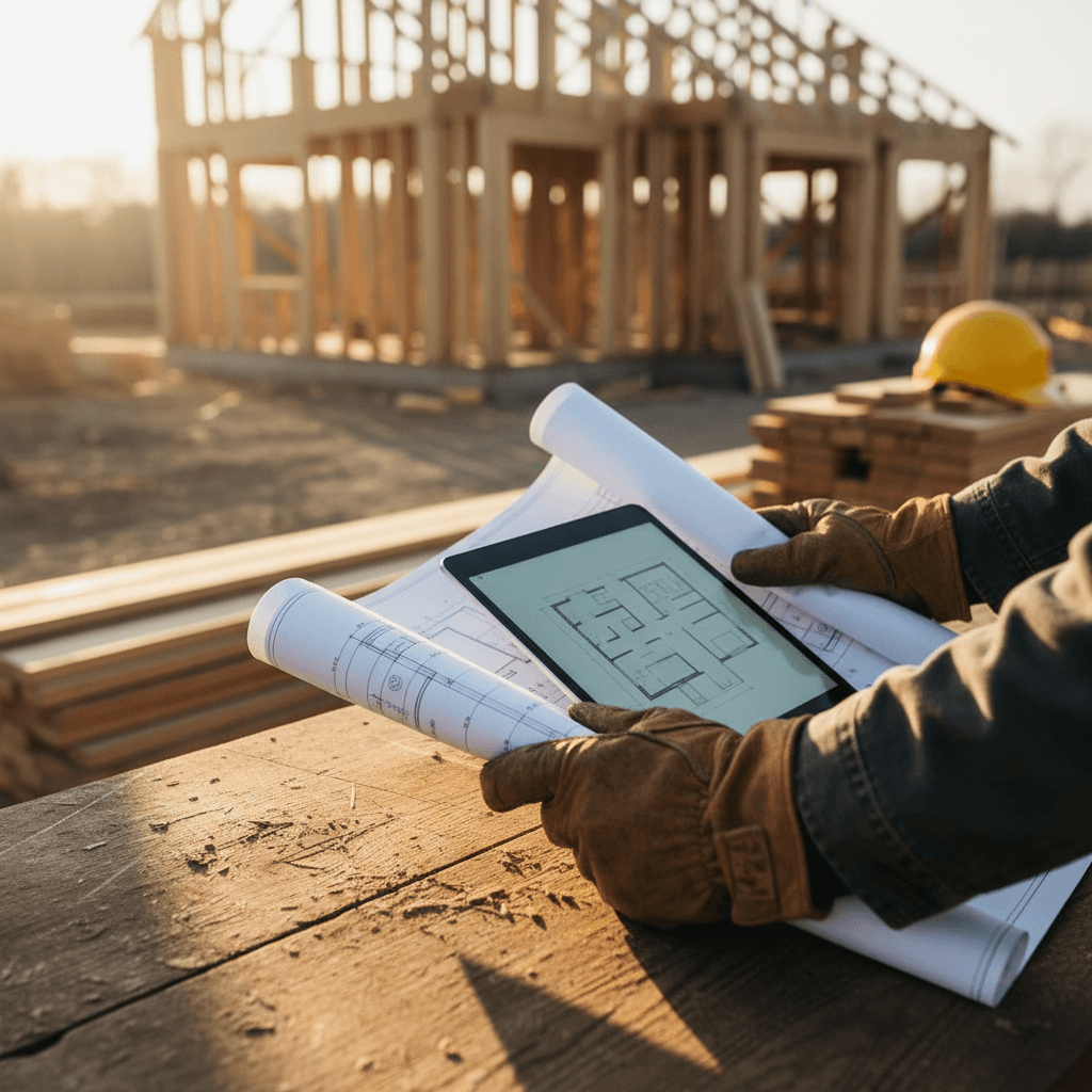Contractor reviewing project plans and specifications